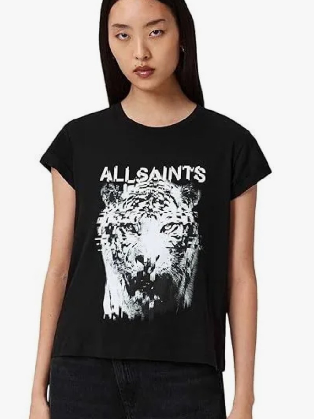 AllSaints Black Tee with White Tiger Graphic